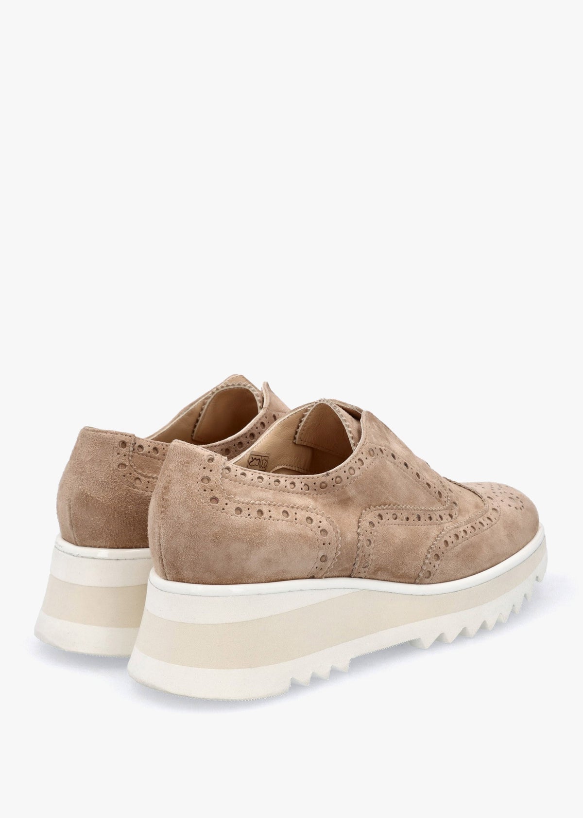Taupe Suede Slip On Slab Sole Brogues