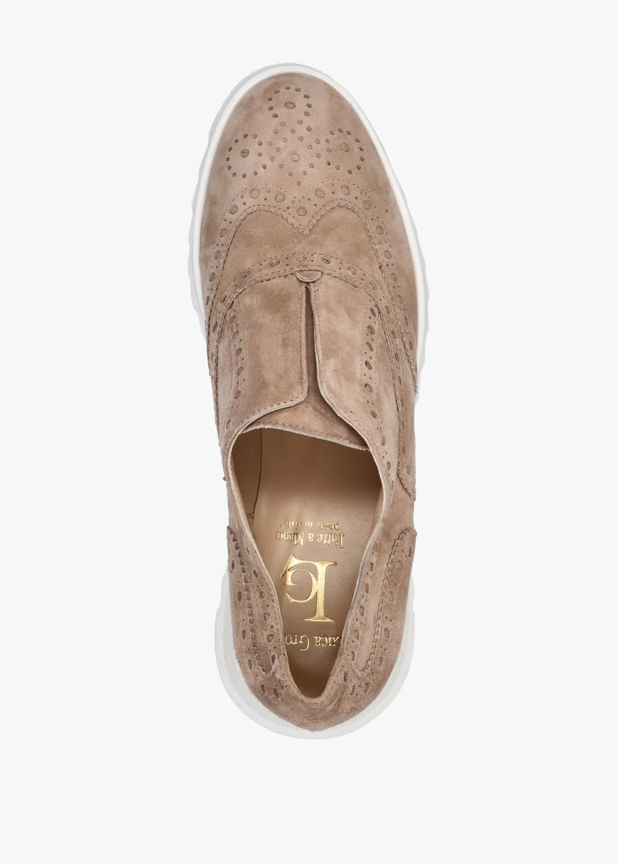 Taupe Suede Slip On Slab Sole Brogues