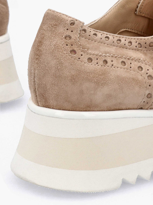 Taupe Suede Slip On Slab Sole Brogues