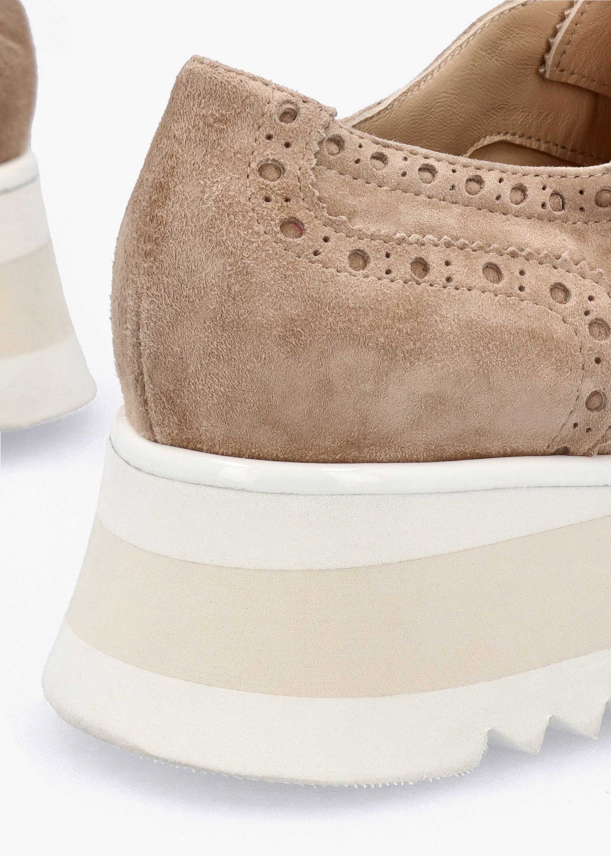 Taupe Suede Slip On Slab Sole Brogues