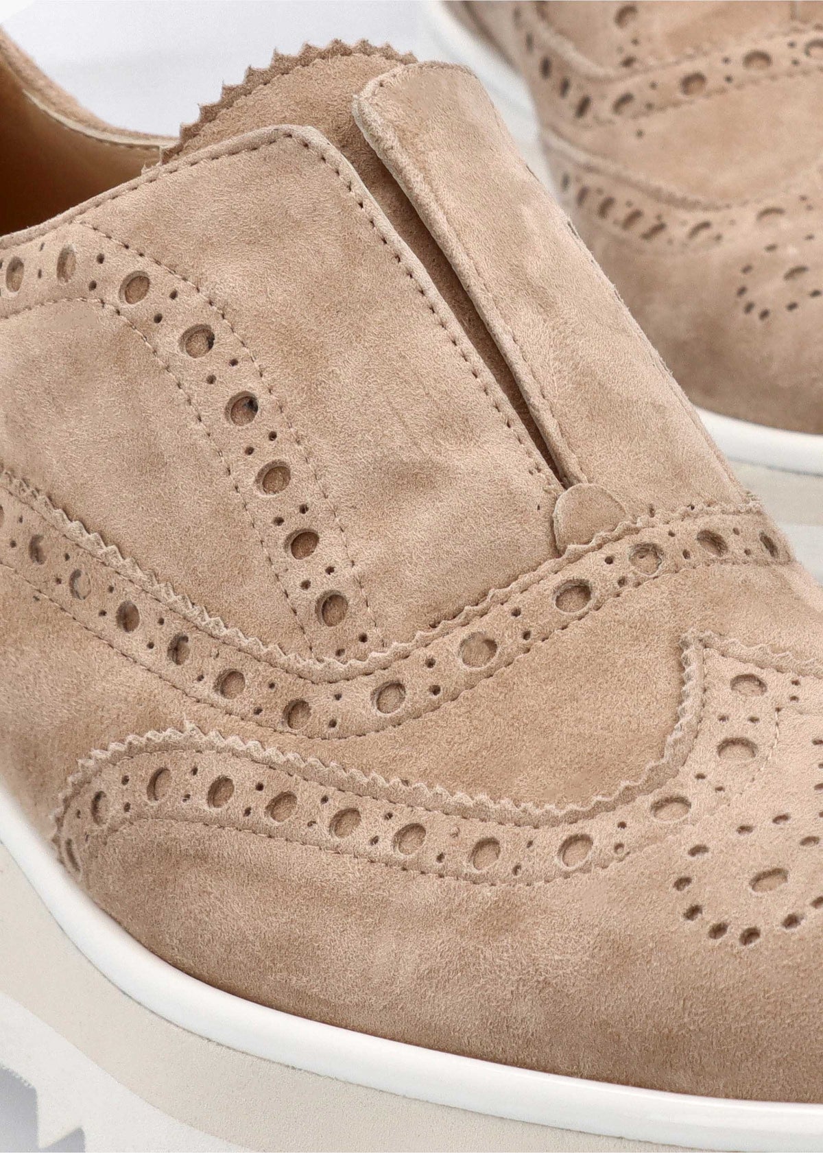 Taupe Suede Slip On Slab Sole Brogues