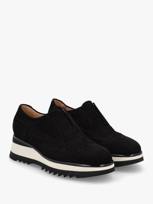 Black Suede Slip On Slab Sole Brogues
