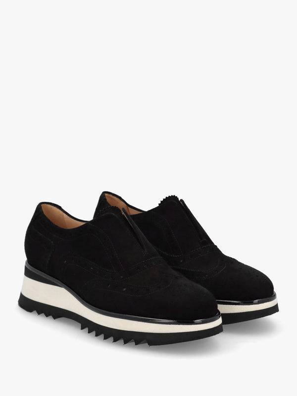 Black Suede Slip On Slab Sole Brogues