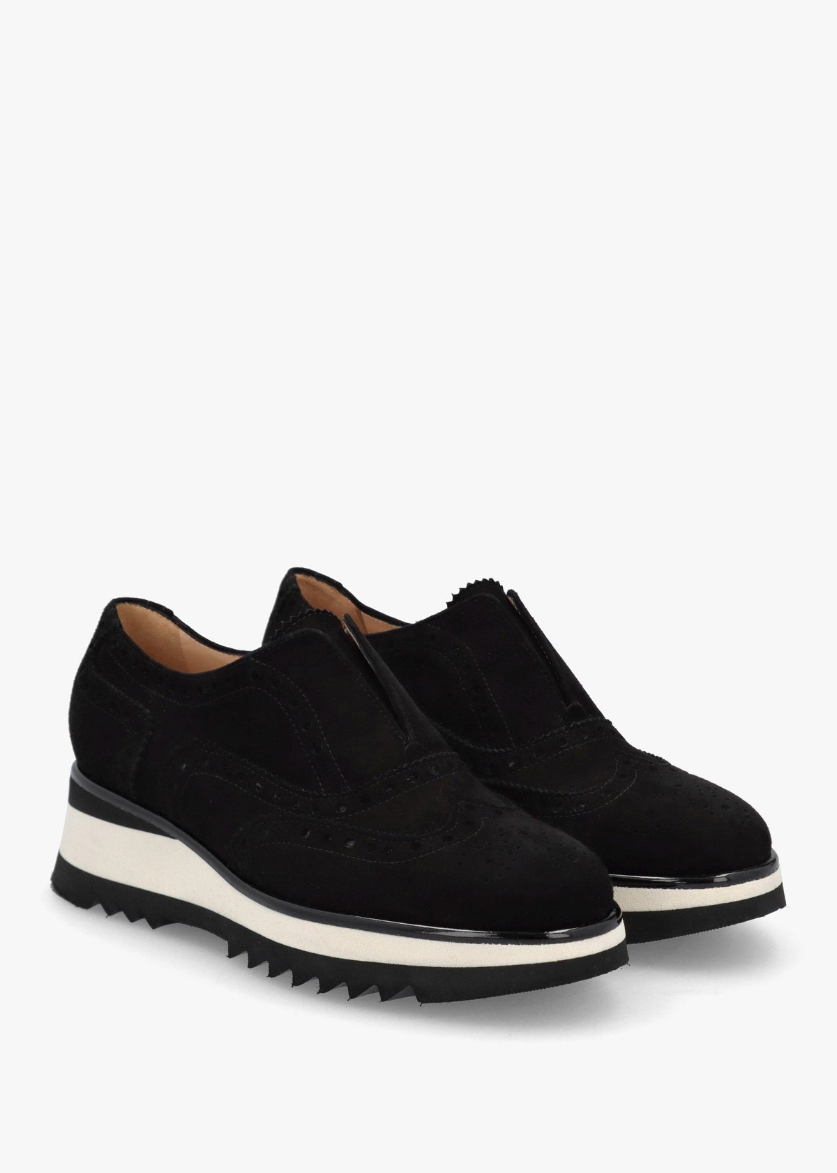 Black Suede Slip On Slab Sole Brogues