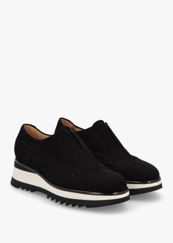 Black Suede Slip On Slab Sole Brogues