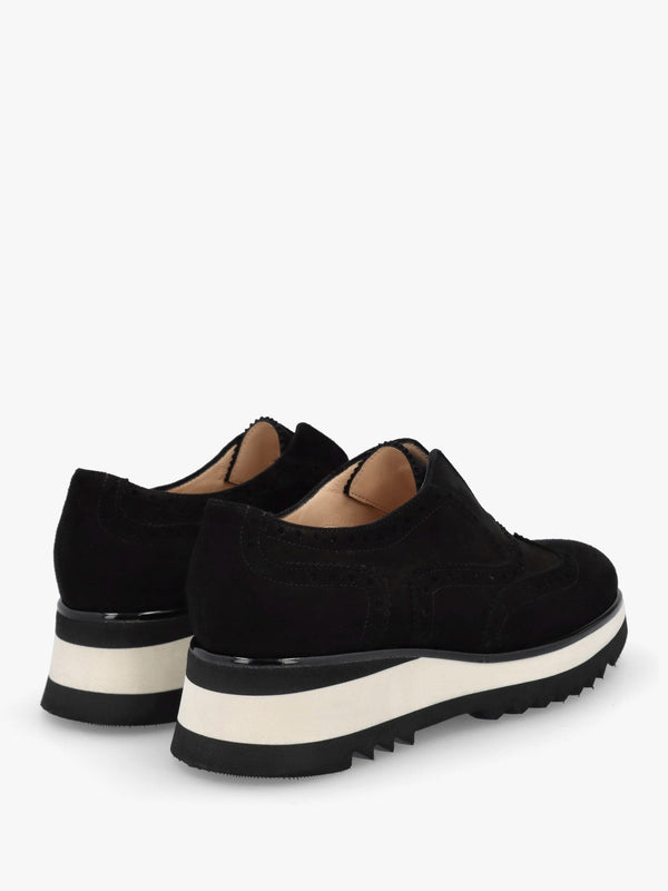Black Suede Slip On Slab Sole Brogues