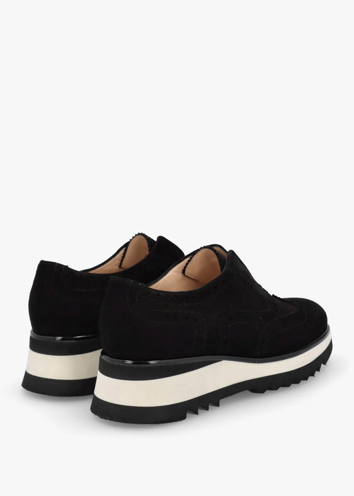 Black Suede Slip On Slab Sole Brogues