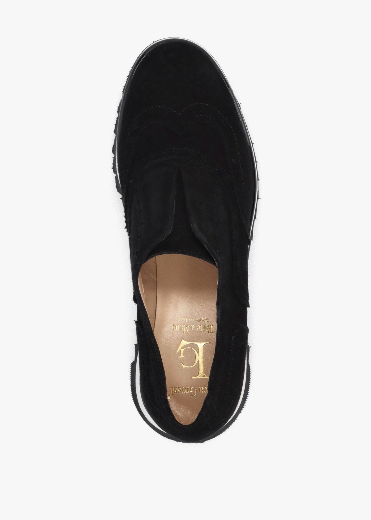 Black Suede Slip On Slab Sole Brogues