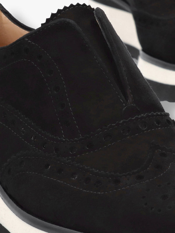 Black Suede Slip On Slab Sole Brogues