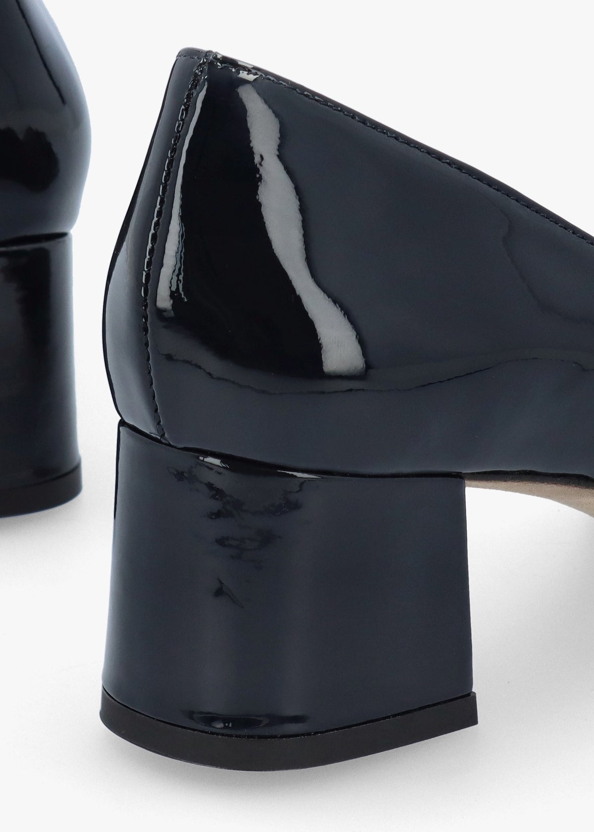 Navy Patent Leather Block Heel Court Shoes