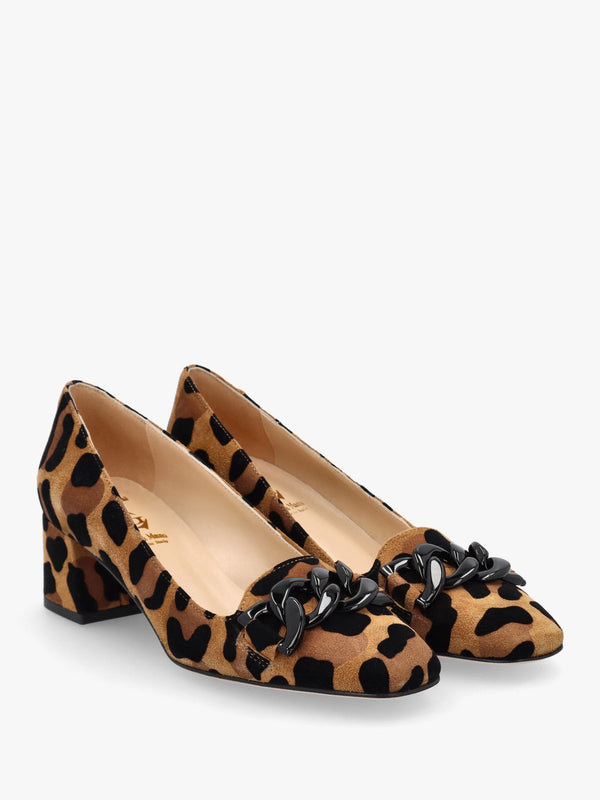 Leopard Suede Block Heel Court Shoes