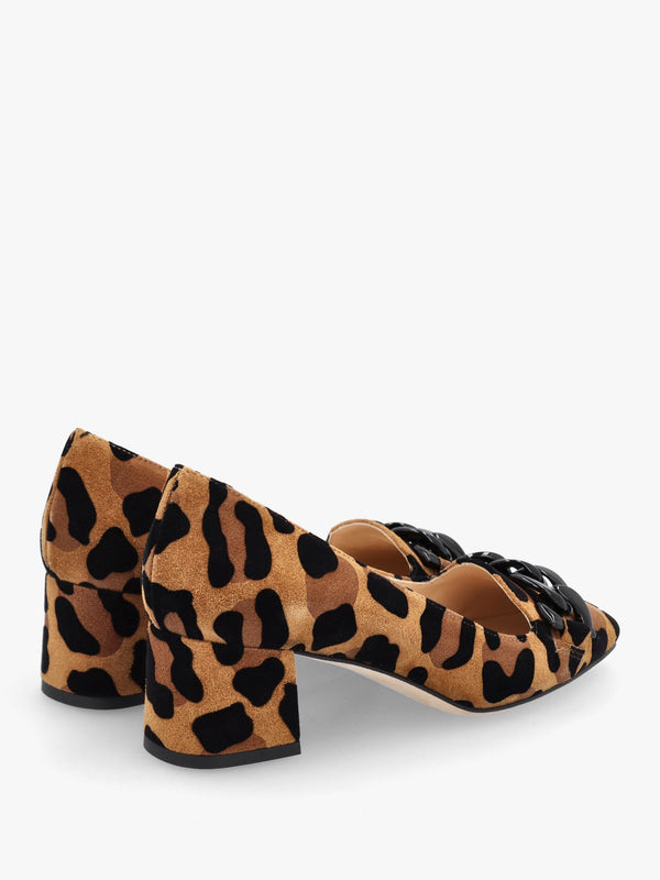 Leopard Suede Block Heel Court Shoes