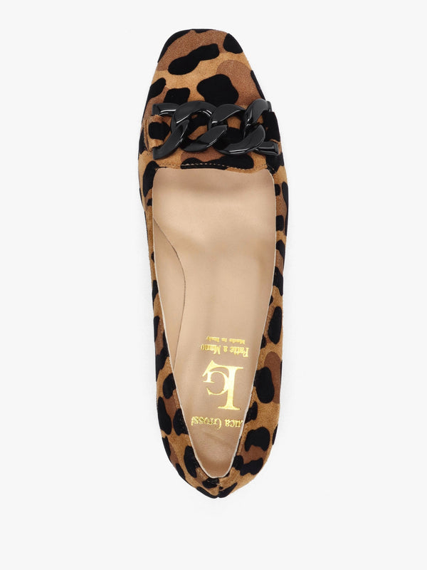 Leopard Suede Block Heel Court Shoes