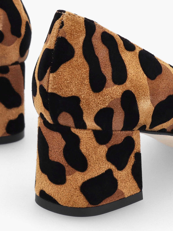 Leopard Suede Block Heel Court Shoes
