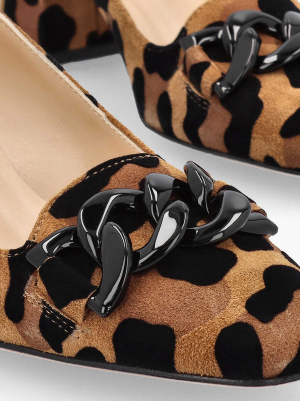 Leopard Suede Block Heel Court Shoes