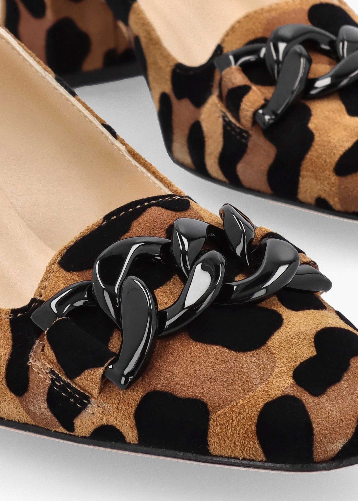 Leopard Suede Block Heel Court Shoes