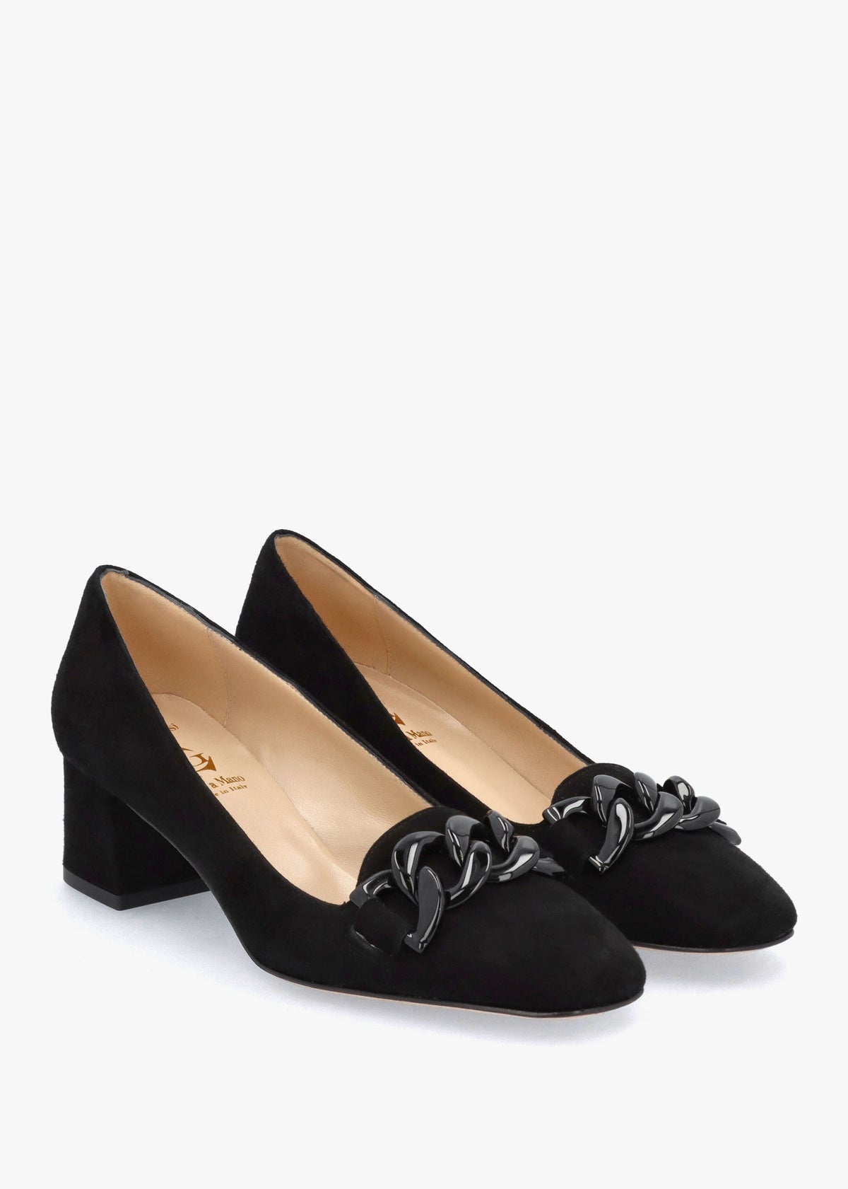 Black Suede Block Heel Court Shoes
