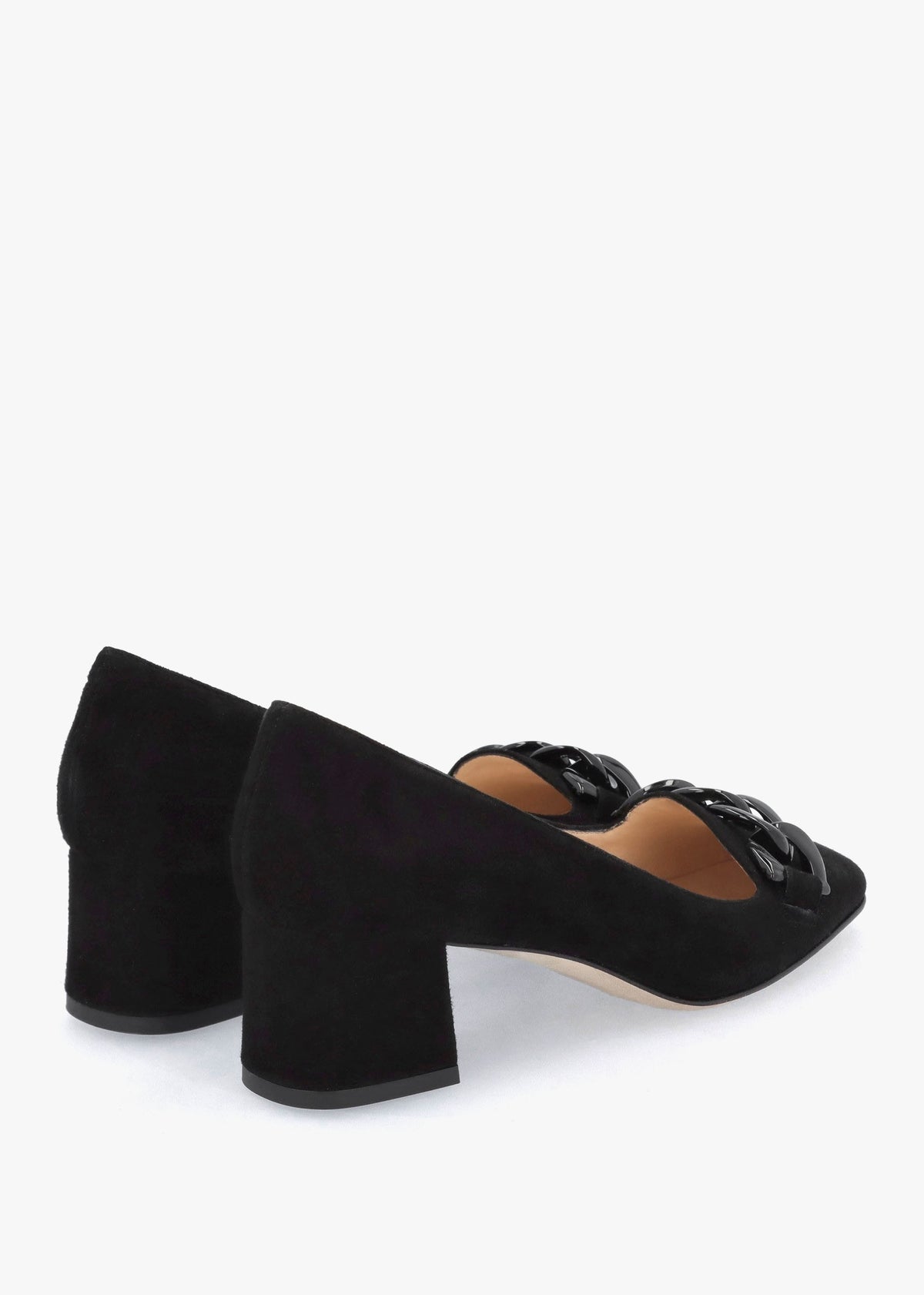 Black Suede Block Heel Court Shoes