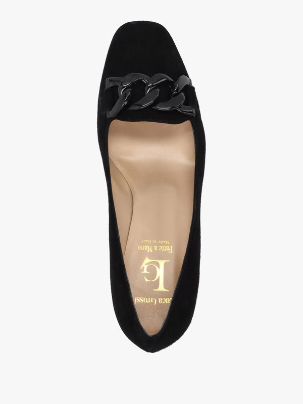 Black Suede Block Heel Court Shoes