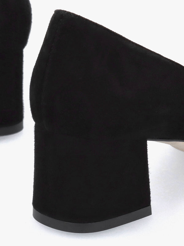 Black Suede Block Heel Court Shoes
