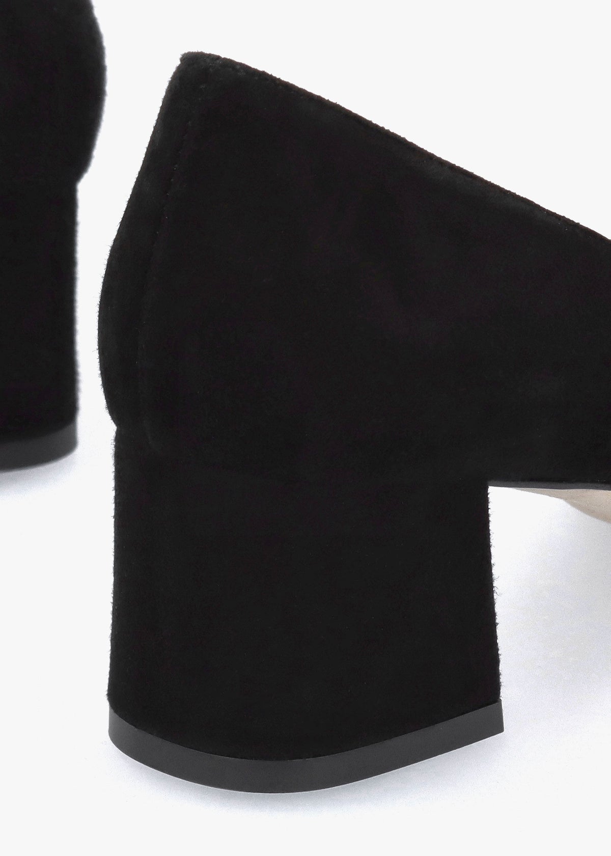 Black Suede Block Heel Court Shoes