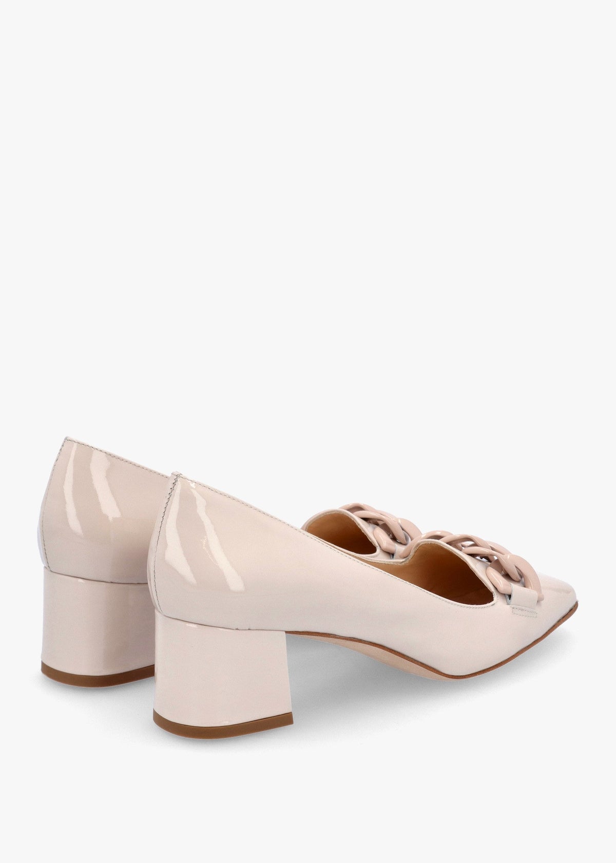 Cream Patent Leather Block Heel Court Shoes
