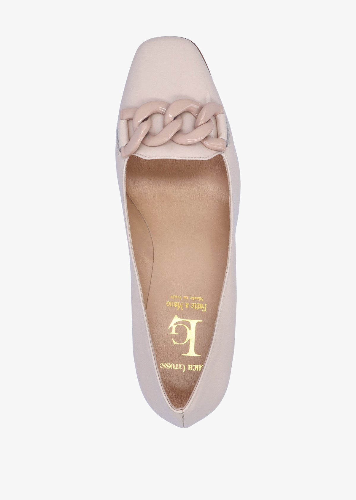 Cream Patent Leather Block Heel Court Shoes