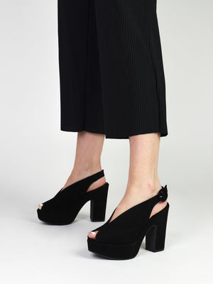 Solay Black Suede Platform Heeled Sandals