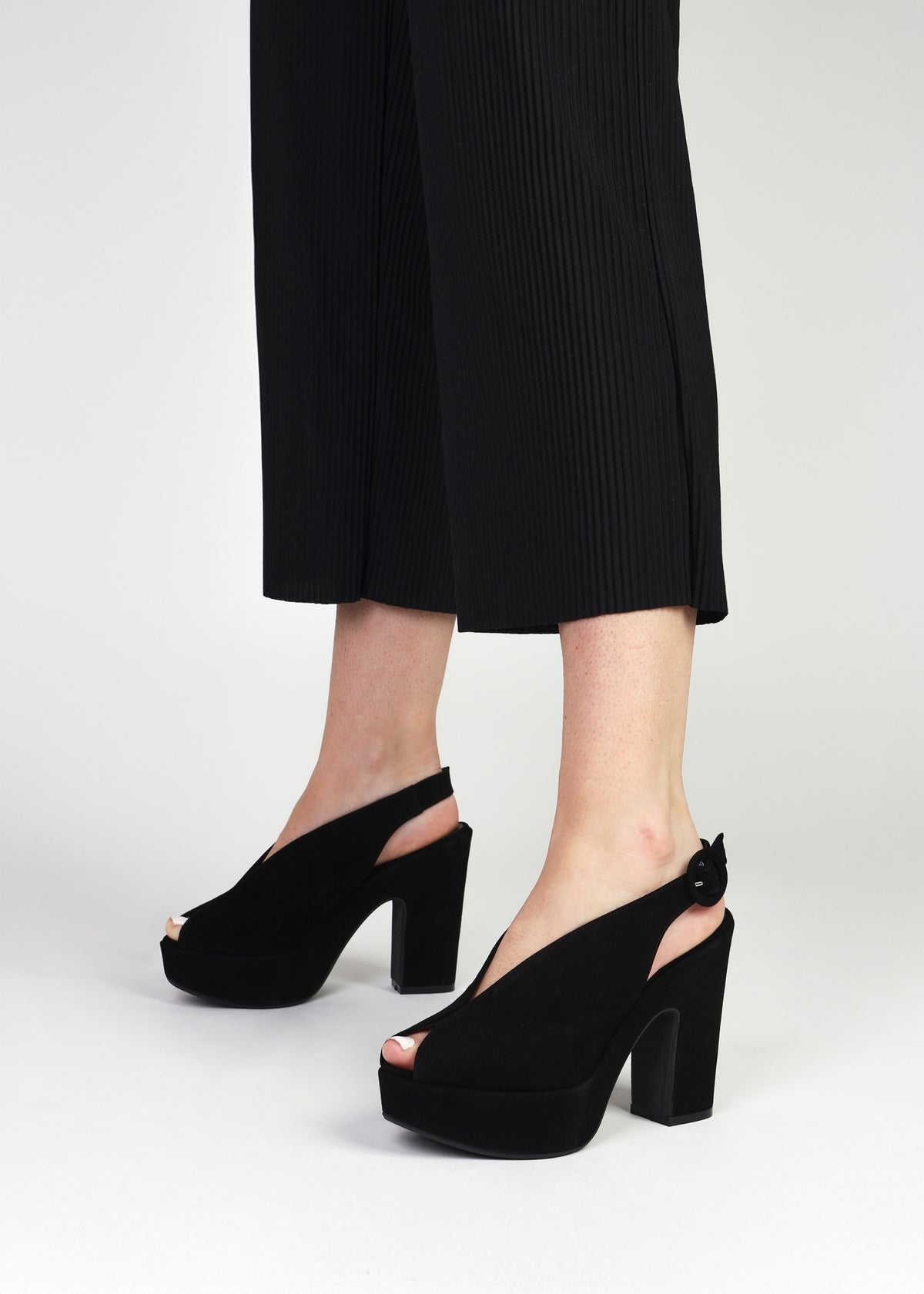 Solay Black Suede Platform Heeled Sandals