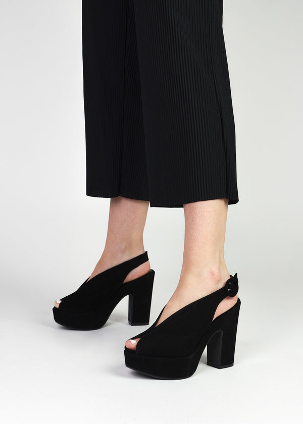 Solay Black Suede Platform Heeled Sandals