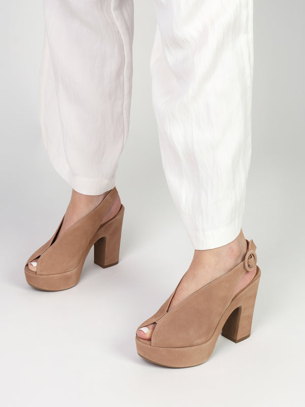 Solay Beige Suede Platform Heeled Sandals