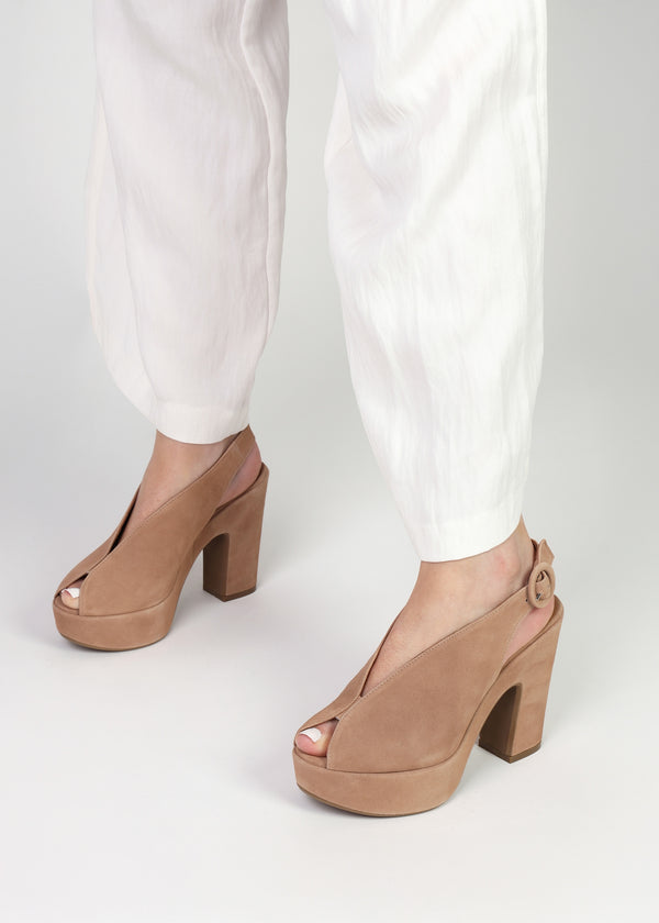 Solay Beige Suede Platform Heeled Sandals