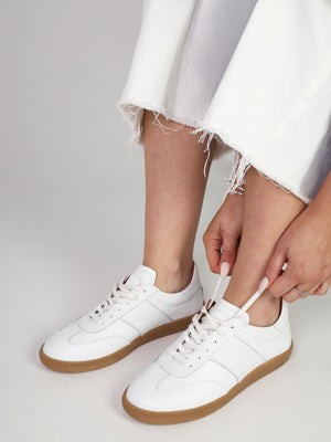 Stripe White Leather Low Profile Trainers