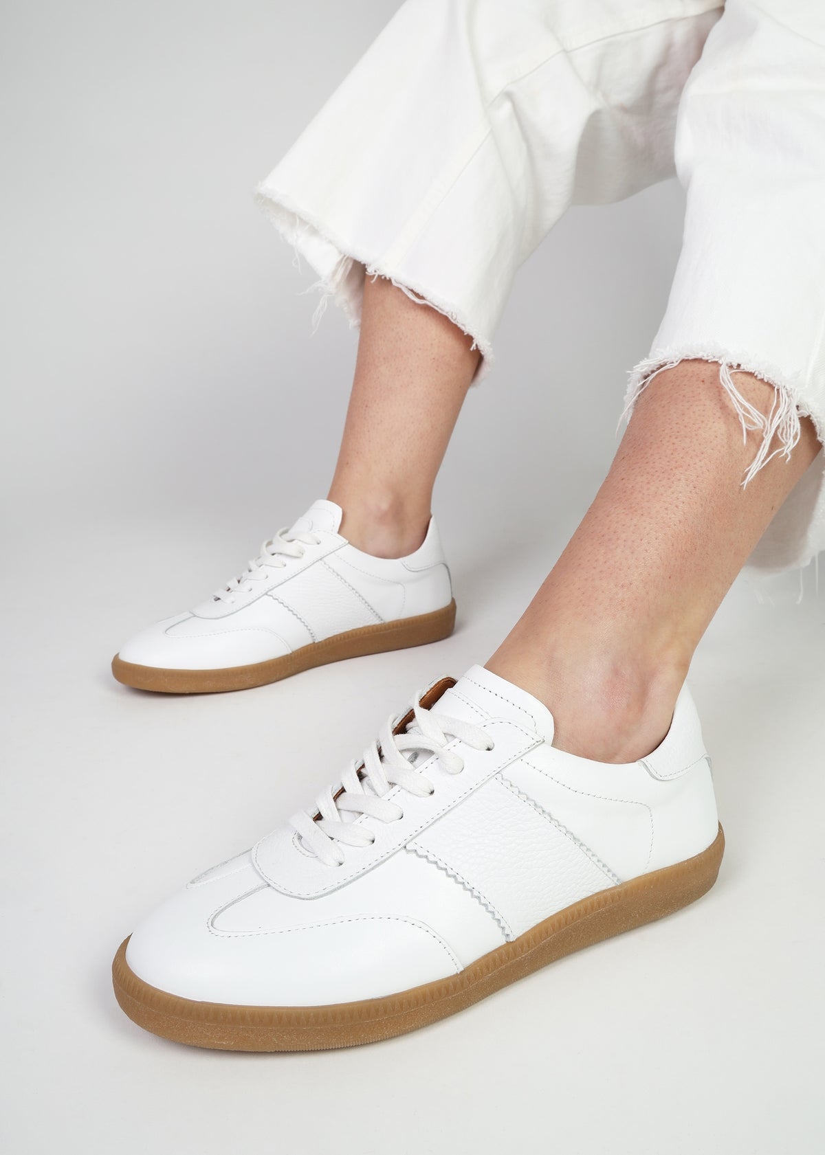 Stripe White Leather Low Profile Trainers
