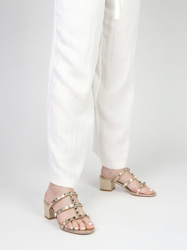 Studder Gold Leather Embellished Block Heeled Mules