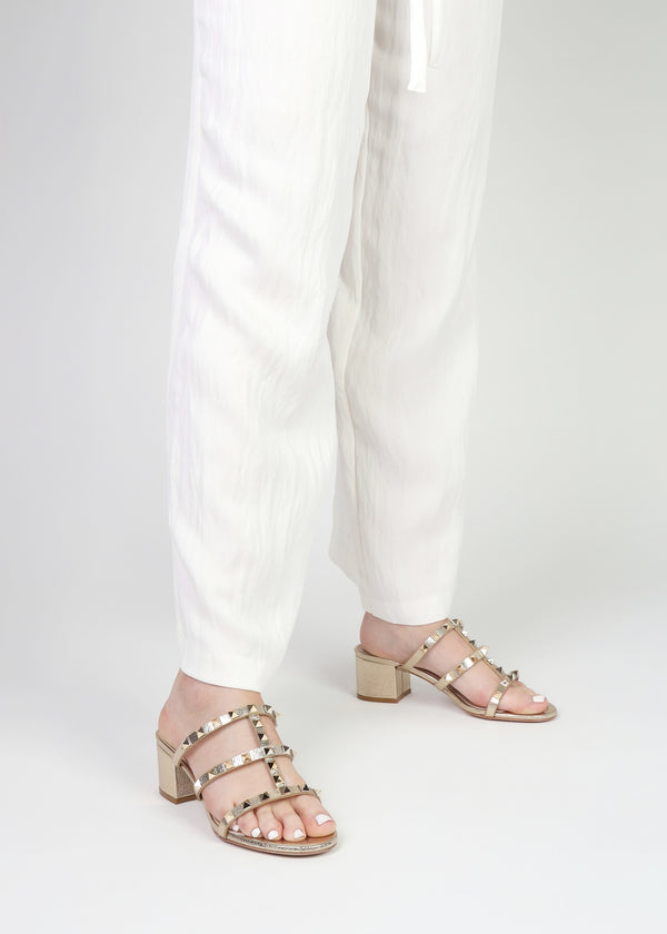 Studder Gold Leather Embellished Block Heeled Mules