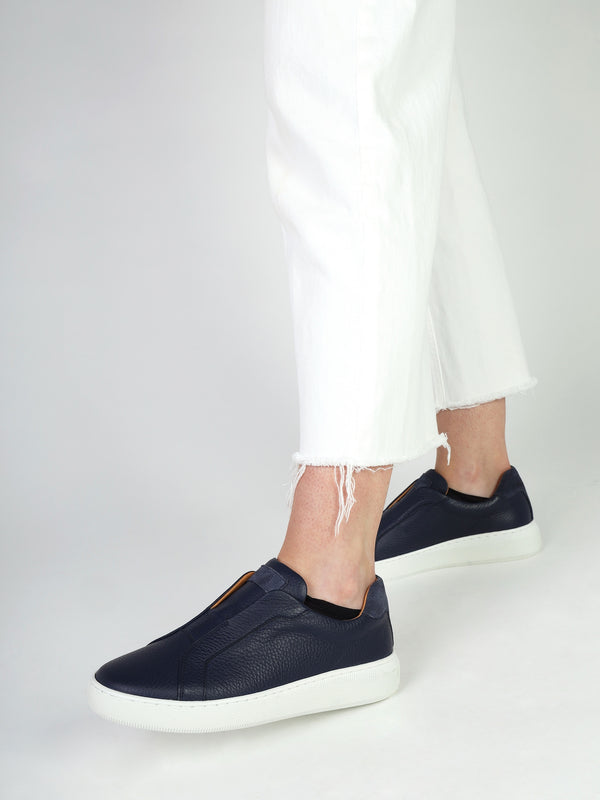 Viola Navy Tumbled Leather Low Profile Trainers