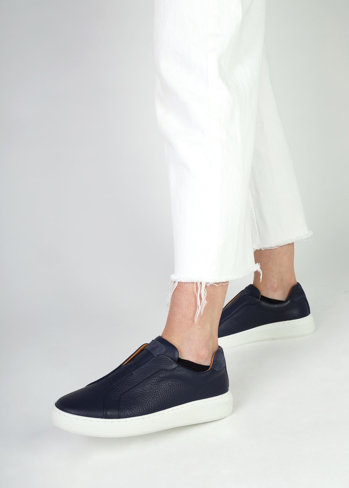 Viola Navy Tumbled Leather Low Profile Trainers