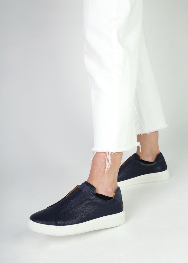 Viola Navy Tumbled Leather Low Profile Trainers