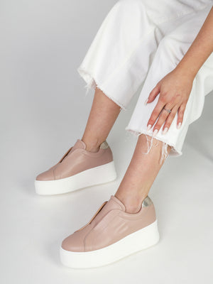 Tred Nude Pink Leather Laceless Flatform Trainers