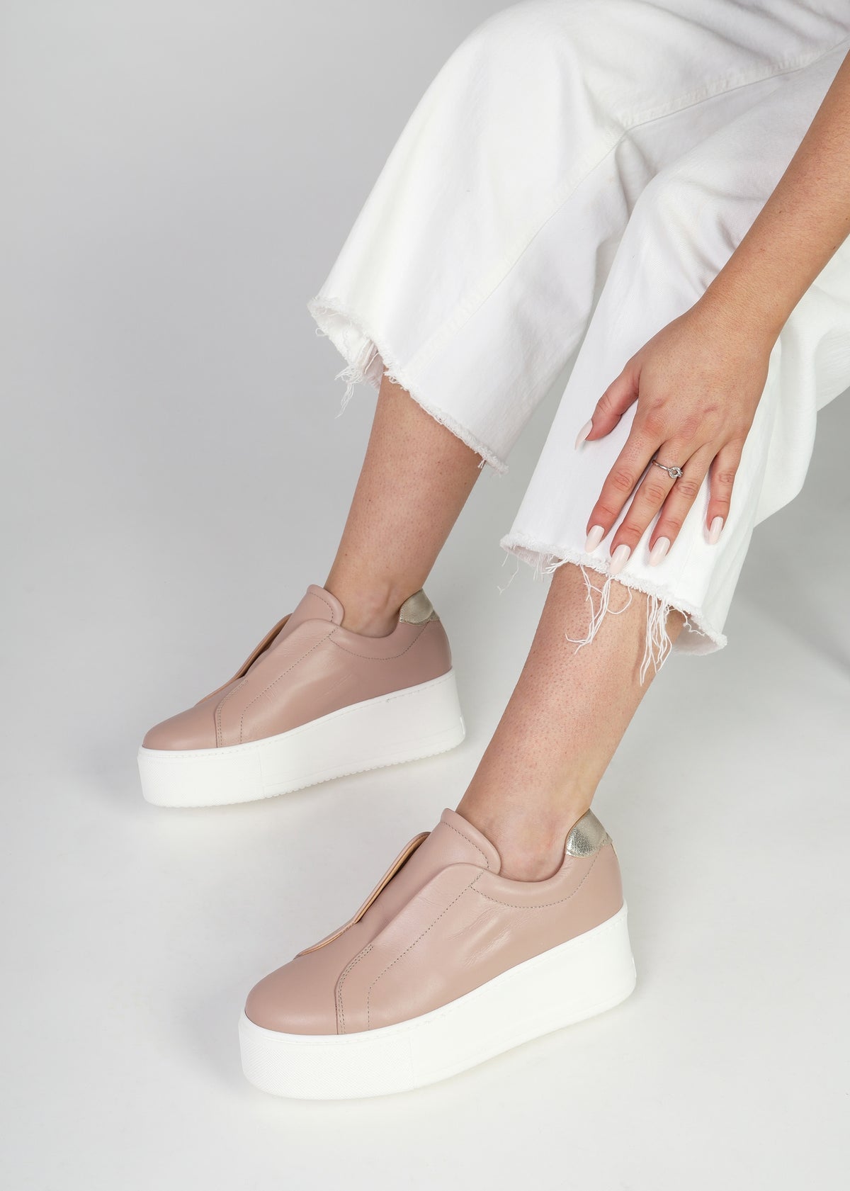 Tred Nude Pink Leather Laceless Flatform Trainers