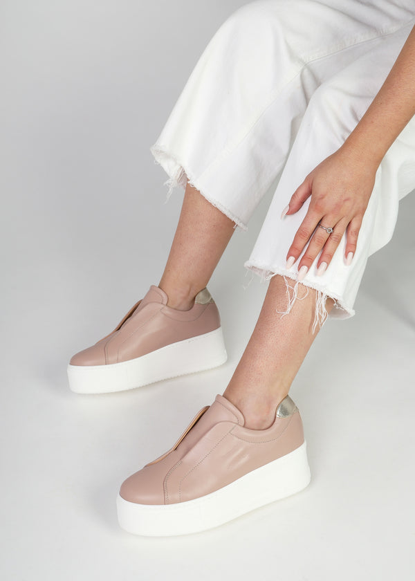 Tred Nude Pink Leather Laceless Flatform Trainers