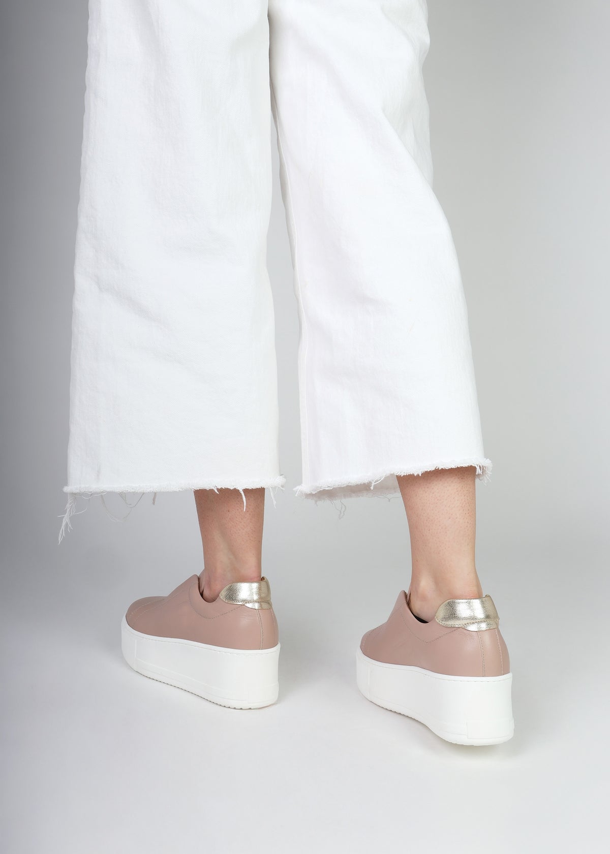 Tred Nude Pink Leather Laceless Flatform Trainers