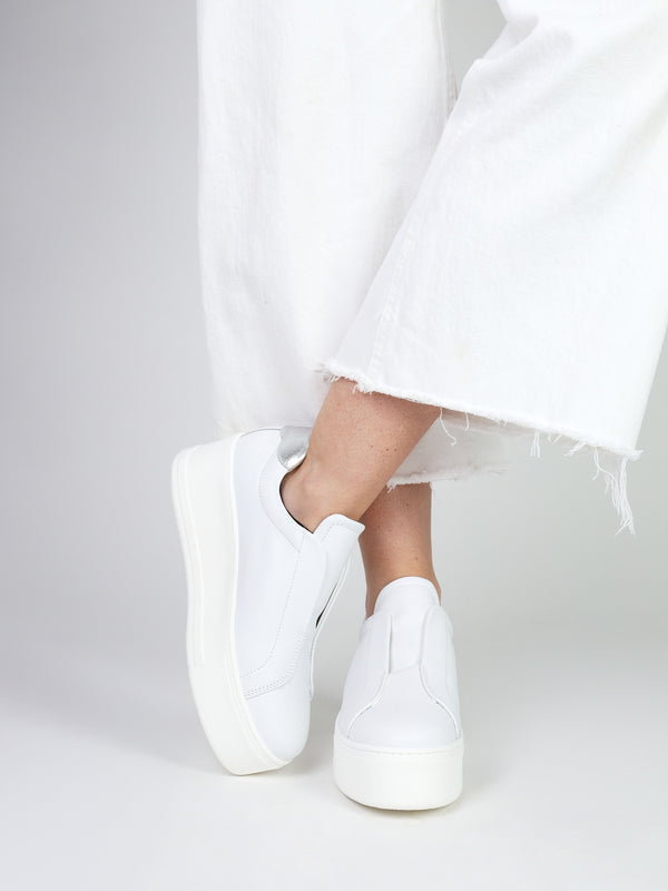 Tred White Leather Laceless Flatform Trainers