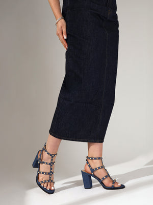 Pitter Denim Studded Block Heeled Sandals