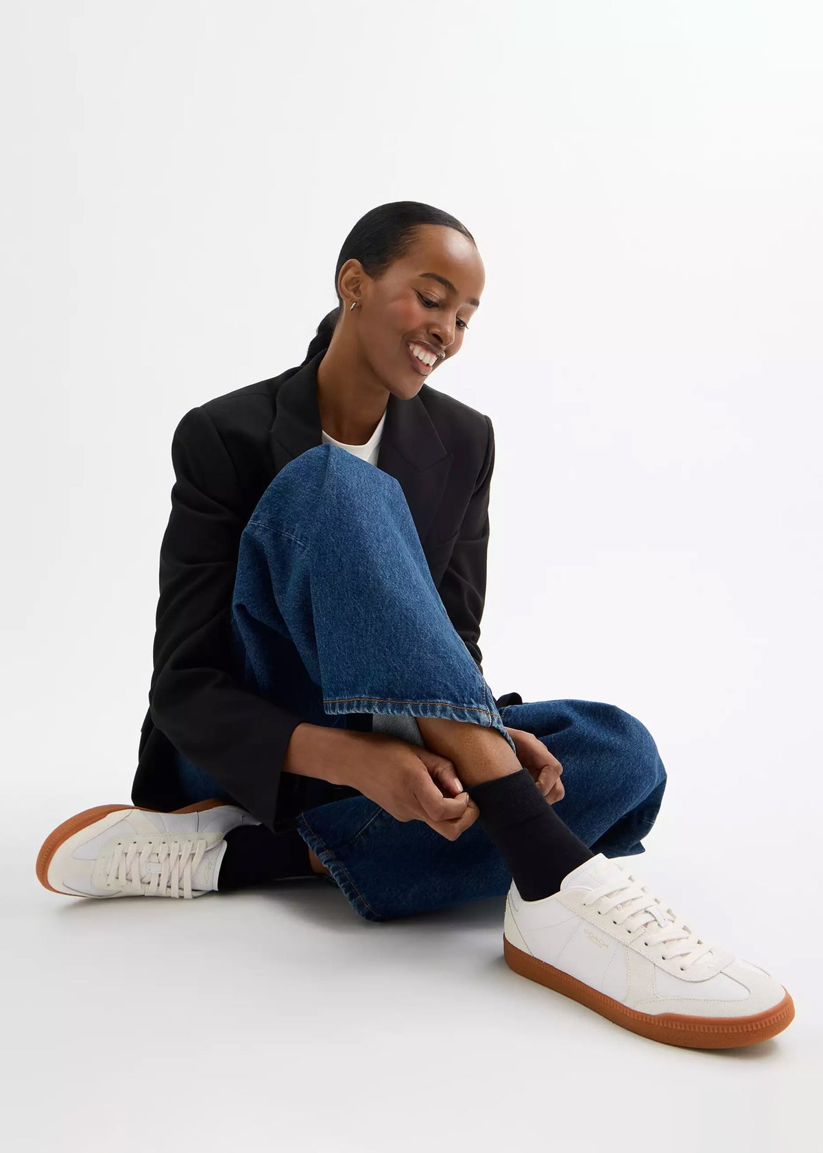 Ellis Optic White Leather & Suede Trainers
