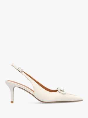 Eppie White Leather Mid Heel Sling Back Shoes