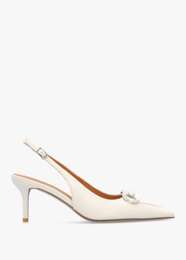 Eppie White Leather Mid Heel Sling Back Shoes