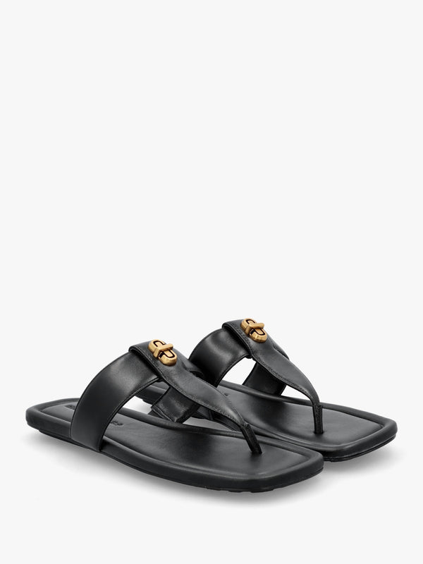 The Dual T Strap Black Leather Sandals