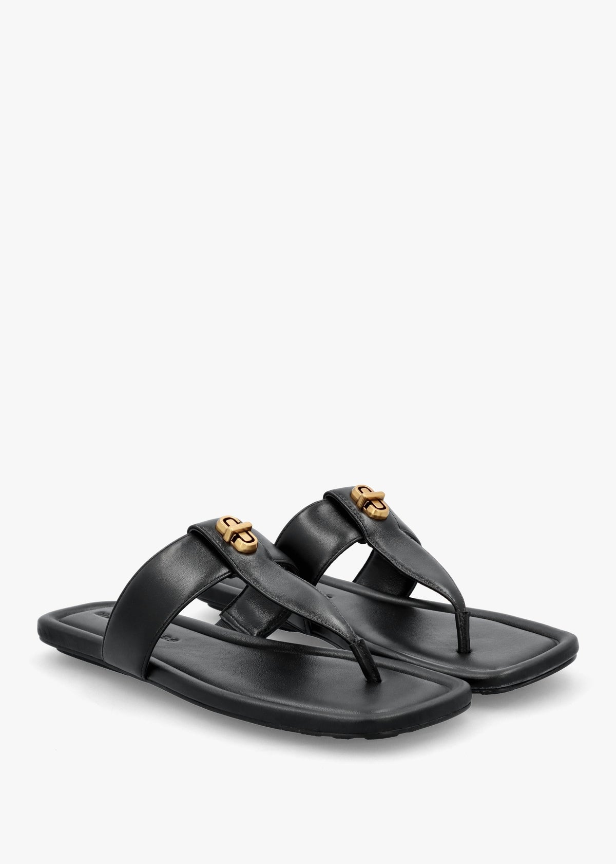 The Dual T Strap Black Leather Sandals